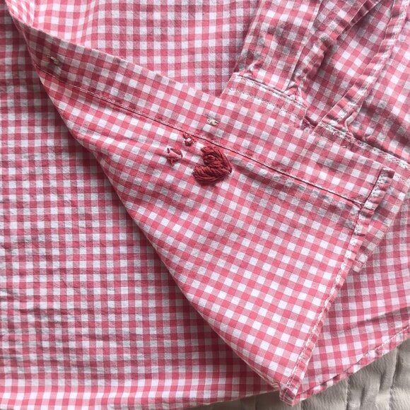 100% Cotton Gap Women's Red Checked Gingham Button-Down Shirt with Embroidery - Picture 5 of 12